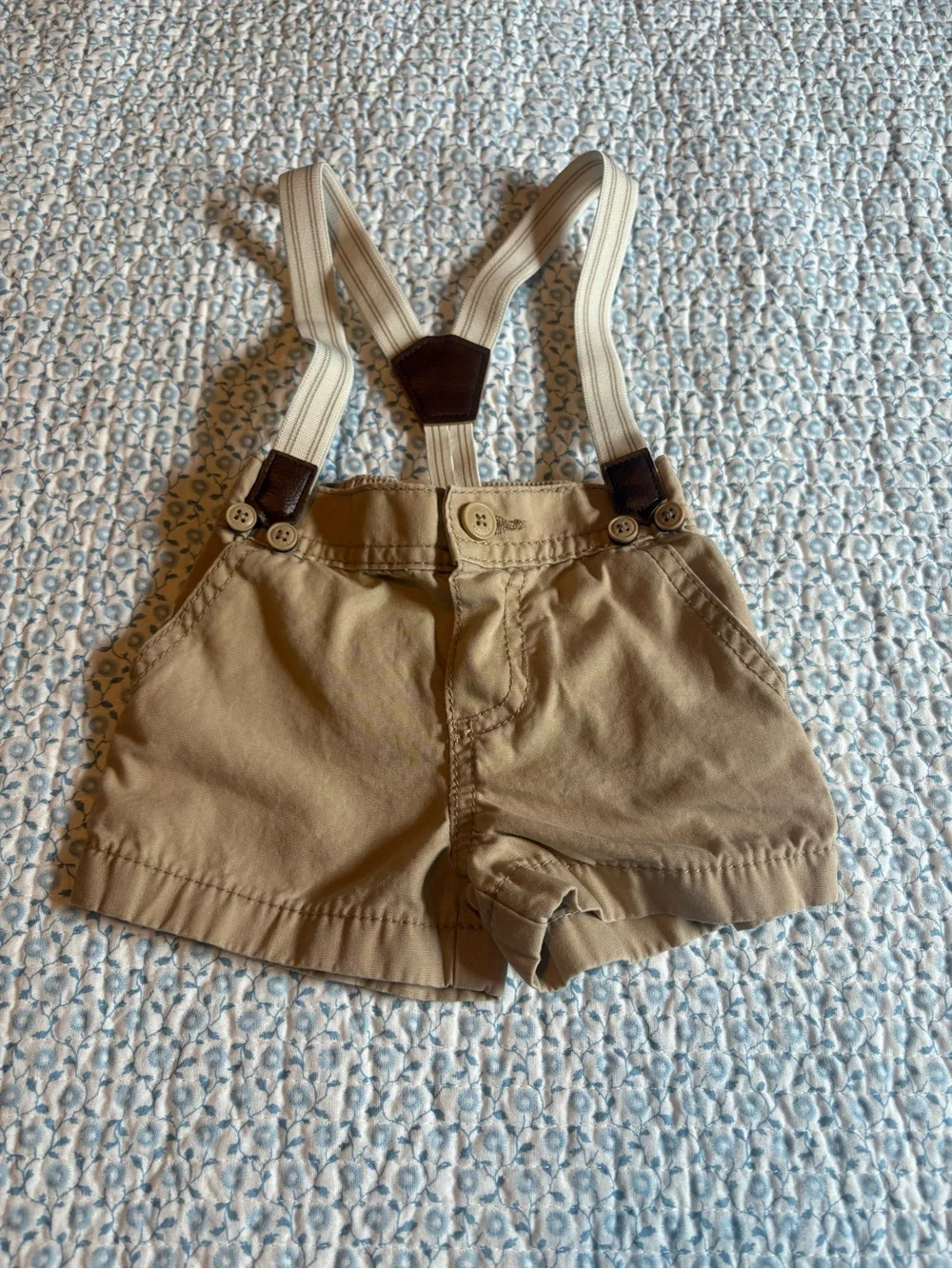 OshKosh B'gosh Tan Khaki Shorts with Striped Suspenders